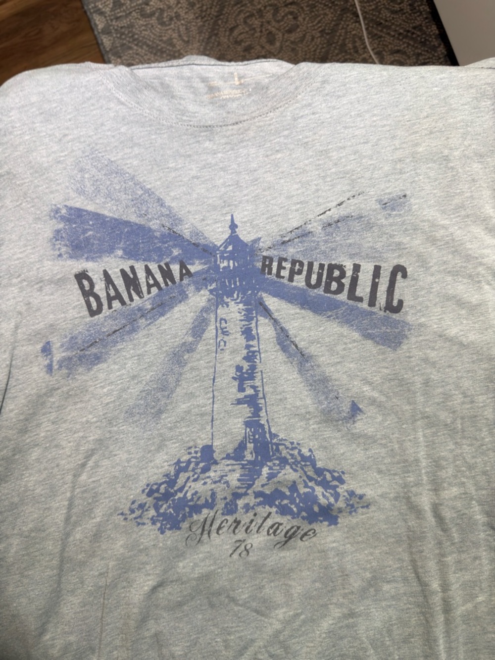 Banana Republic Light Gray Tee with Blue Lighthouse Graphic